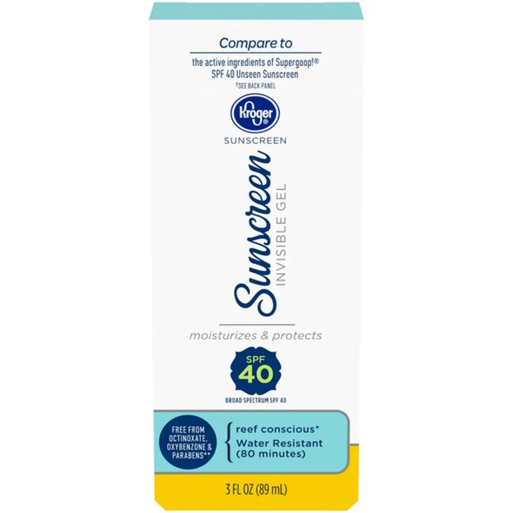 Kroger Invisible Gel Sunscreen SPF 40 Compare To Supergoop Unseen Screen 3FL OZ